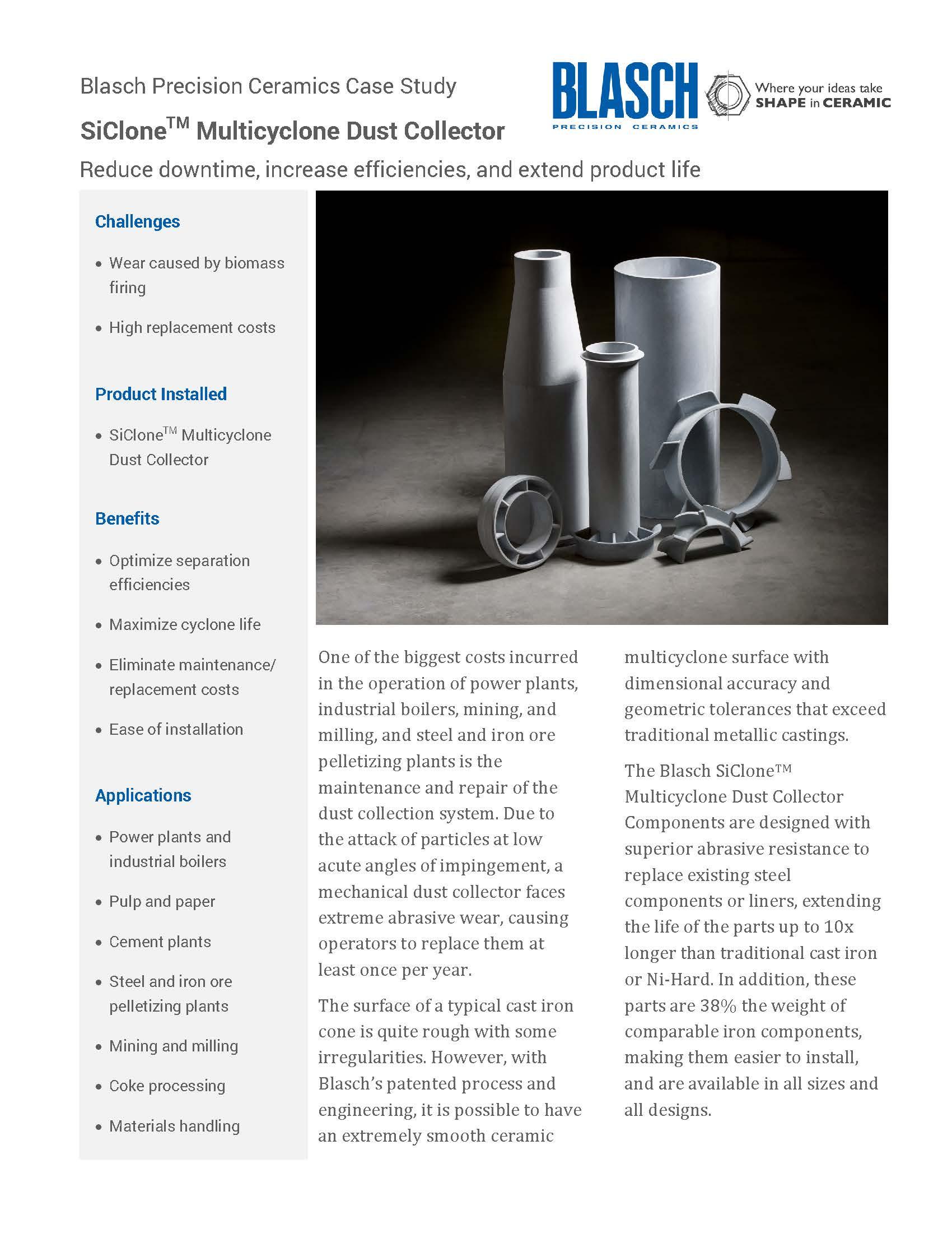 First page of the "SiClone Multicyclone Dust Collector" case study.